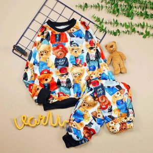 ست بلوز شلوار مخمل بچگانه طرح تدی - کد 34